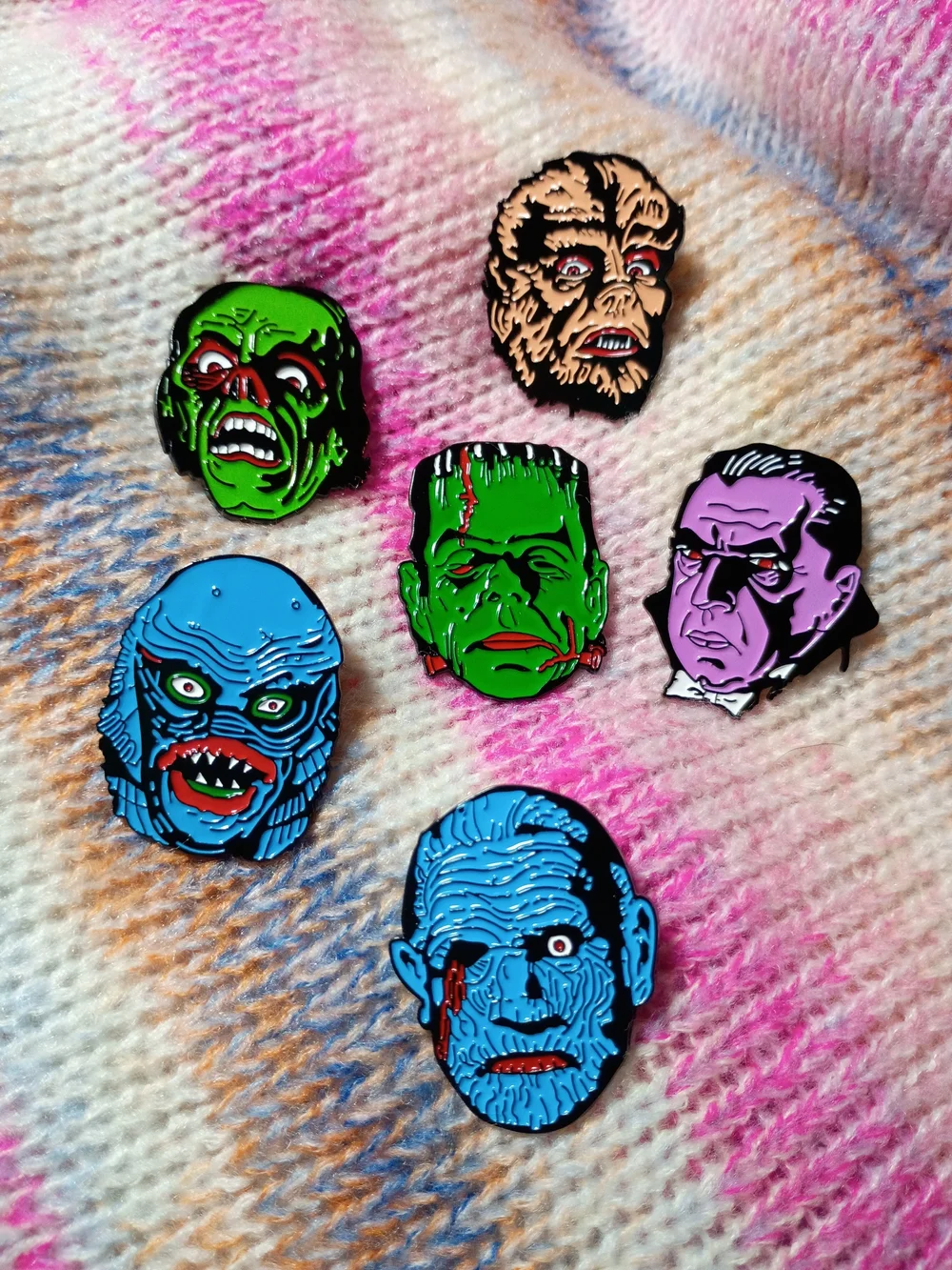 Vintage Horror Famous Monster Metal Lapel Pin Universal Retro Lugosi Karloff 50s